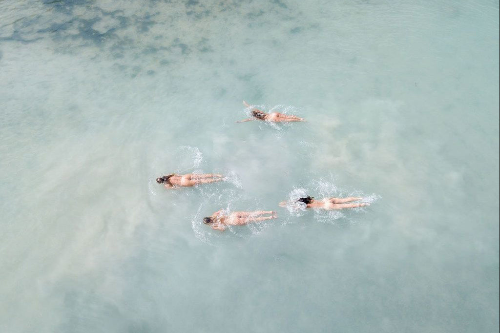 The Freedom by Lindsey and Rebecca - 4 women swimming nude in tropical water